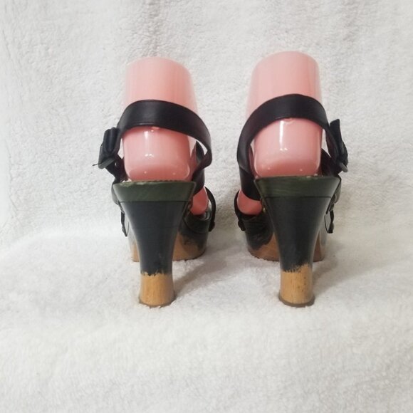 PRICE DROP-YSL Rare Olive & Black Leather Wood Heels - Picture 3 of 11